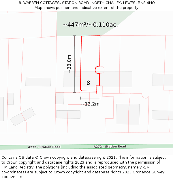 8, WARREN COTTAGES, STATION ROAD, NORTH CHAILEY, LEWES, BN8 4HQ: Plot and title map