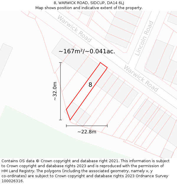 8, WARWICK ROAD, SIDCUP, DA14 6LJ: Plot and title map