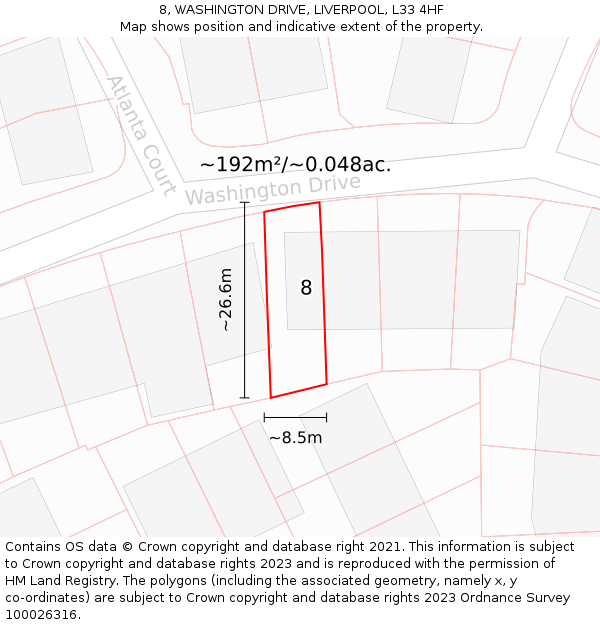 8, WASHINGTON DRIVE, LIVERPOOL, L33 4HF: Plot and title map
