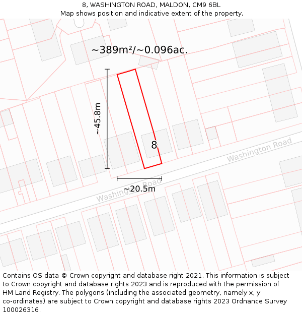 8, WASHINGTON ROAD, MALDON, CM9 6BL: Plot and title map