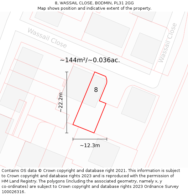 8, WASSAIL CLOSE, BODMIN, PL31 2GG: Plot and title map