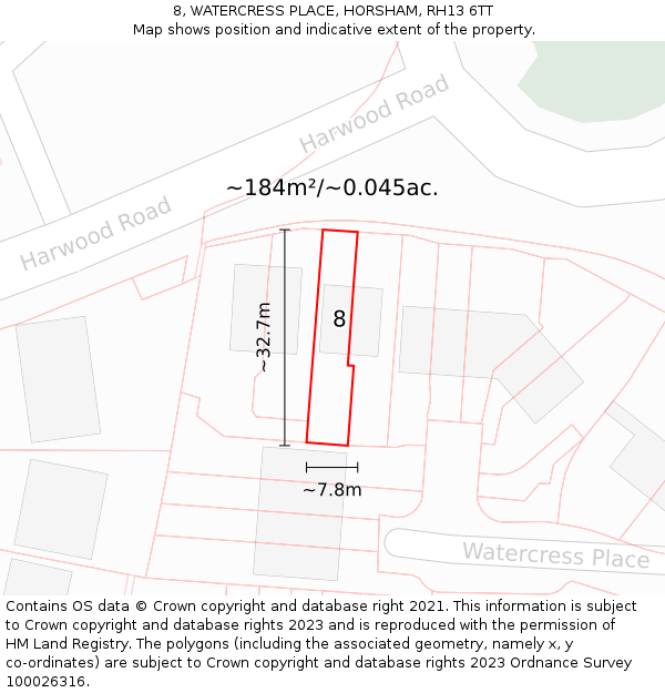 8, WATERCRESS PLACE, HORSHAM, RH13 6TT: Plot and title map