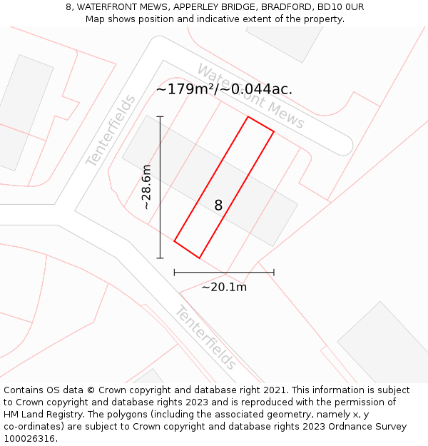 8, WATERFRONT MEWS, APPERLEY BRIDGE, BRADFORD, BD10 0UR: Plot and title map