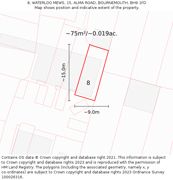 8, WATERLOO MEWS, 15, ALMA ROAD, BOURNEMOUTH, BH9 1FD: Plot and title map