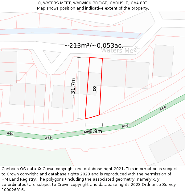 8, WATERS MEET, WARWICK BRIDGE, CARLISLE, CA4 8RT: Plot and title map