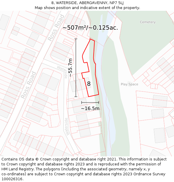 8, WATERSIDE, ABERGAVENNY, NP7 5LJ: Plot and title map