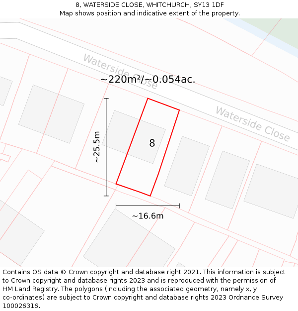 8, WATERSIDE CLOSE, WHITCHURCH, SY13 1DF: Plot and title map