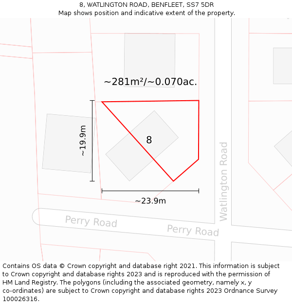 8, WATLINGTON ROAD, BENFLEET, SS7 5DR: Plot and title map
