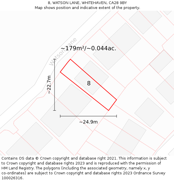 8, WATSON LANE, WHITEHAVEN, CA28 9BY: Plot and title map