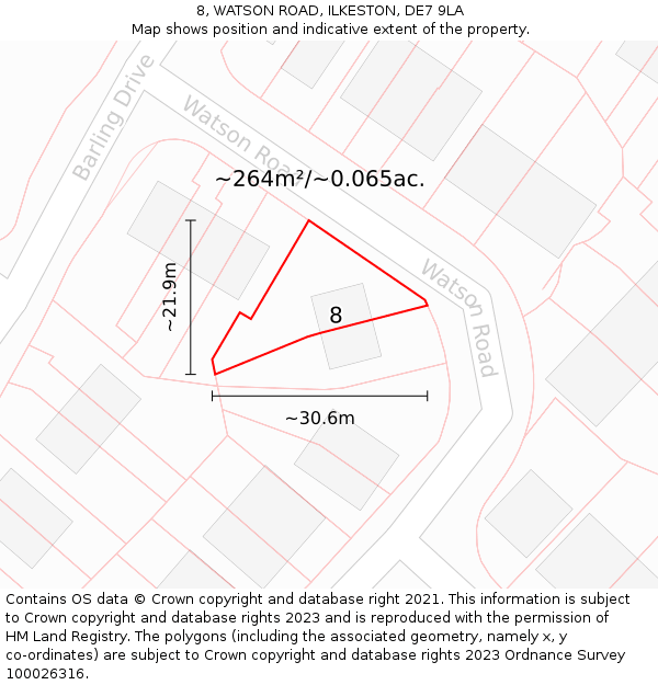 8, WATSON ROAD, ILKESTON, DE7 9LA: Plot and title map