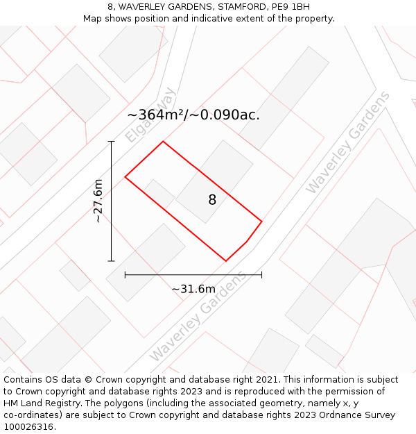 8, WAVERLEY GARDENS, STAMFORD, PE9 1BH: Plot and title map