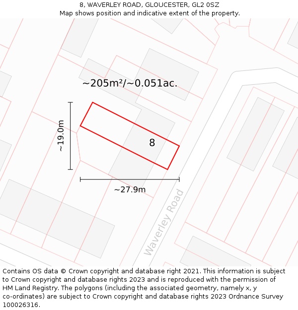 8, WAVERLEY ROAD, GLOUCESTER, GL2 0SZ: Plot and title map