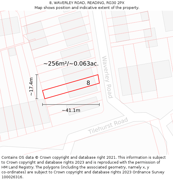 8, WAVERLEY ROAD, READING, RG30 2PX: Plot and title map