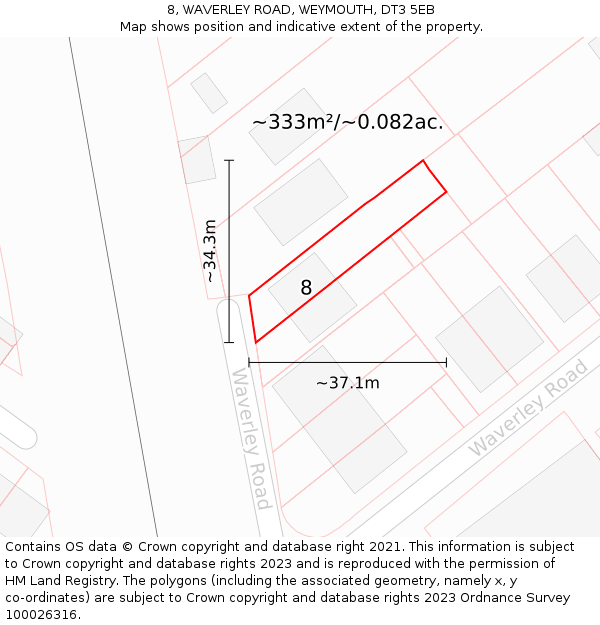 8, WAVERLEY ROAD, WEYMOUTH, DT3 5EB: Plot and title map