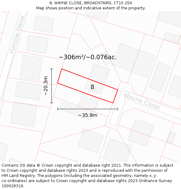 8, WAYNE CLOSE, BROADSTAIRS, CT10 2SX: Plot and title map