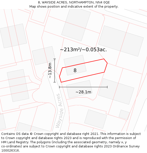 8, WAYSIDE ACRES, NORTHAMPTON, NN4 0QE: Plot and title map