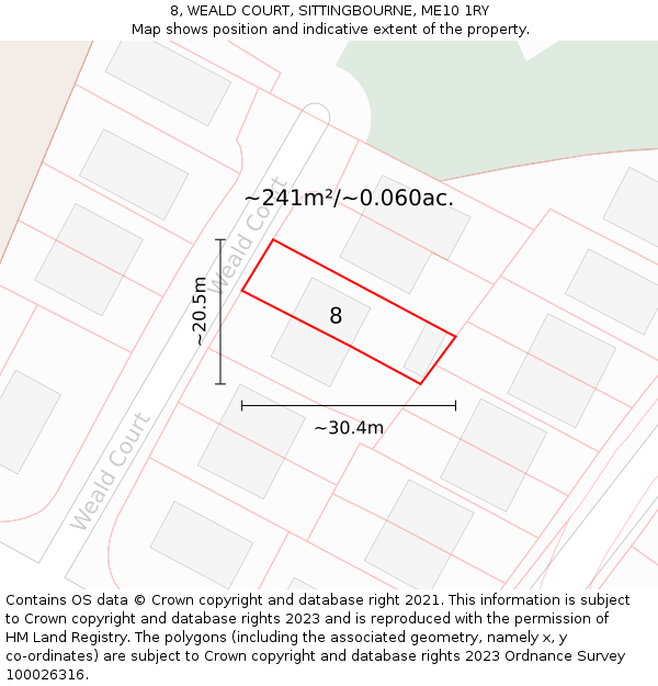 8, WEALD COURT, SITTINGBOURNE, ME10 1RY: Plot and title map