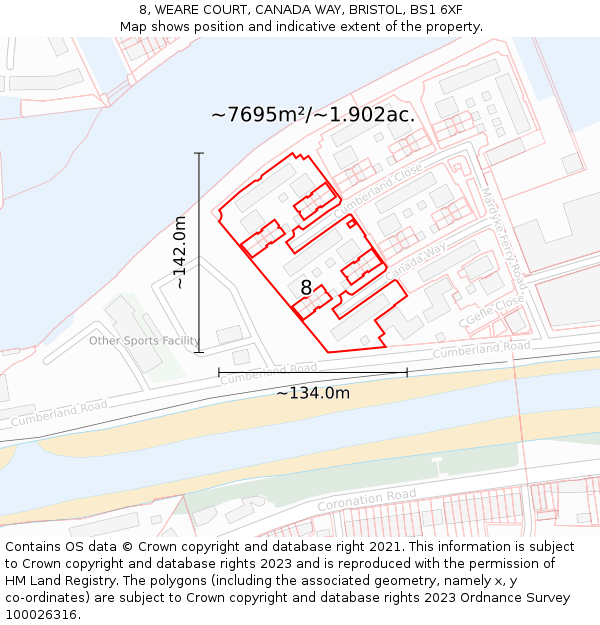 8, WEARE COURT, CANADA WAY, BRISTOL, BS1 6XF: Plot and title map