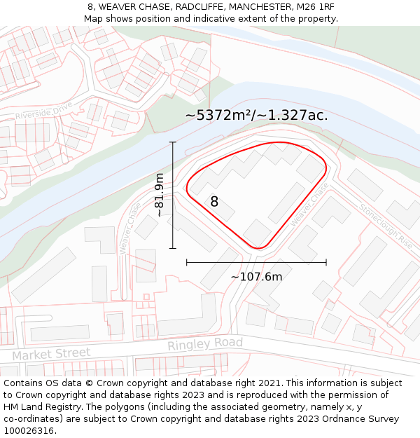 8, WEAVER CHASE, RADCLIFFE, MANCHESTER, M26 1RF: Plot and title map