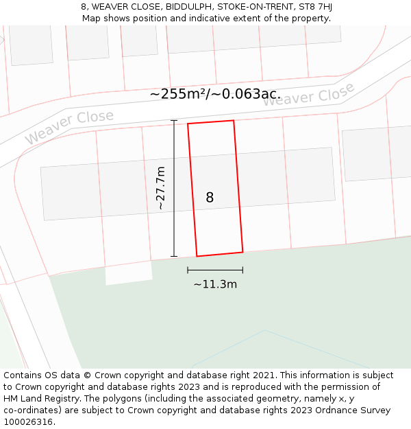 8, WEAVER CLOSE, BIDDULPH, STOKE-ON-TRENT, ST8 7HJ: Plot and title map