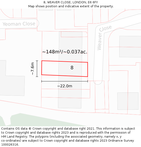 8, WEAVER CLOSE, LONDON, E6 6FY: Plot and title map
