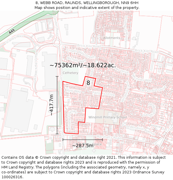 8, WEBB ROAD, RAUNDS, WELLINGBOROUGH, NN9 6HH: Plot and title map