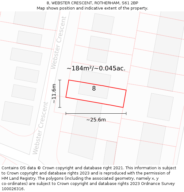 8, WEBSTER CRESCENT, ROTHERHAM, S61 2BP: Plot and title map