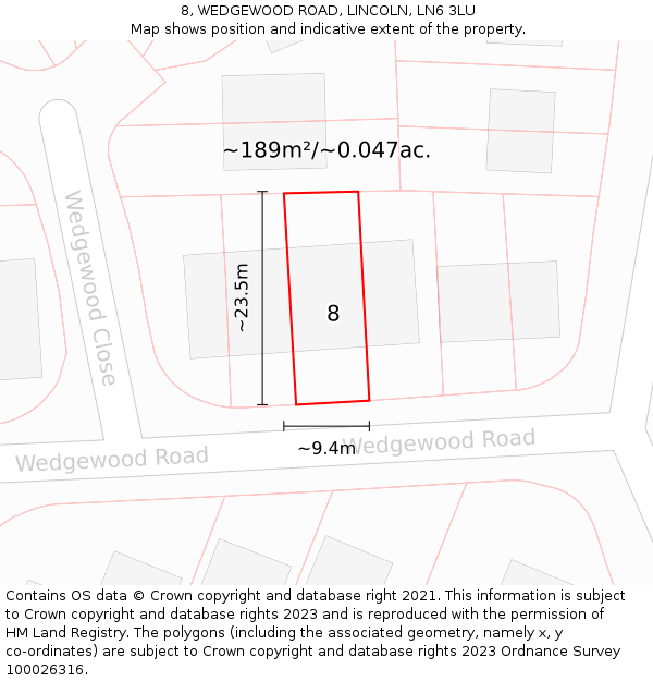 8, WEDGEWOOD ROAD, LINCOLN, LN6 3LU: Plot and title map