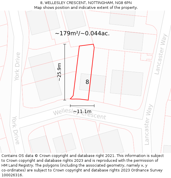 8, WELLESLEY CRESCENT, NOTTINGHAM, NG8 6PN: Plot and title map