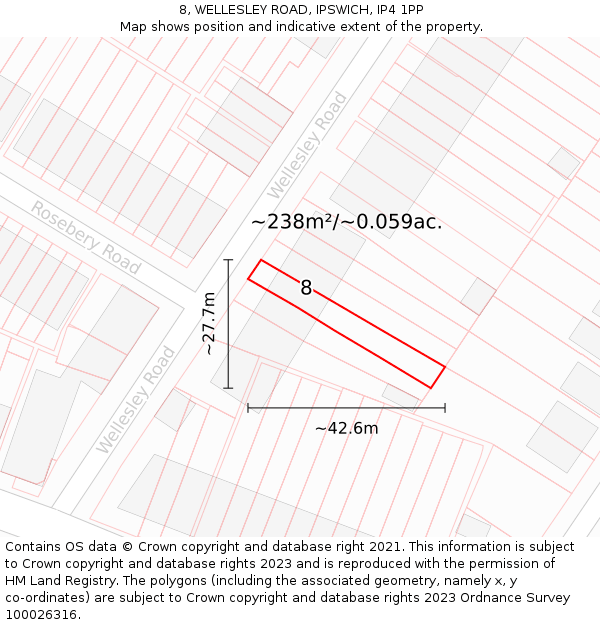 8, WELLESLEY ROAD, IPSWICH, IP4 1PP: Plot and title map