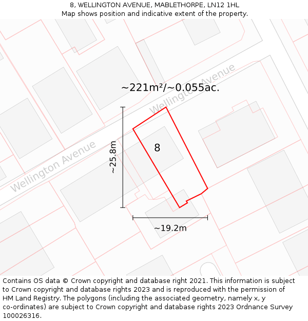 8, WELLINGTON AVENUE, MABLETHORPE, LN12 1HL: Plot and title map