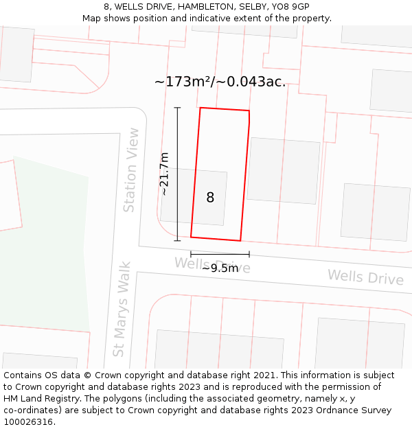 8, WELLS DRIVE, HAMBLETON, SELBY, YO8 9GP: Plot and title map