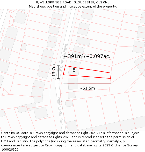 8, WELLSPRINGS ROAD, GLOUCESTER, GL2 0NL: Plot and title map