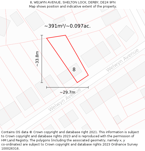 8, WELWYN AVENUE, SHELTON LOCK, DERBY, DE24 9FN: Plot and title map