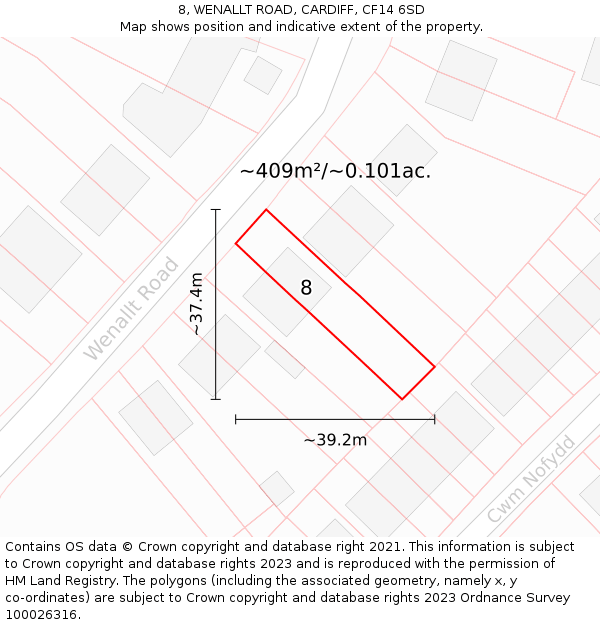 8, WENALLT ROAD, CARDIFF, CF14 6SD: Plot and title map