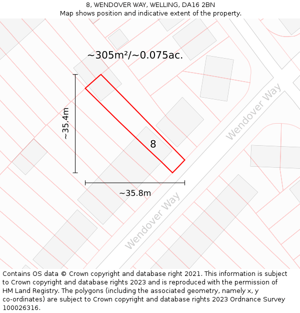 8, WENDOVER WAY, WELLING, DA16 2BN: Plot and title map