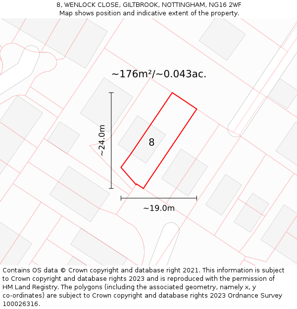 8, WENLOCK CLOSE, GILTBROOK, NOTTINGHAM, NG16 2WF: Plot and title map