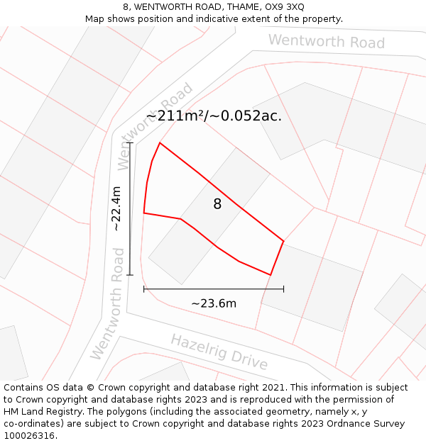 8, WENTWORTH ROAD, THAME, OX9 3XQ: Plot and title map