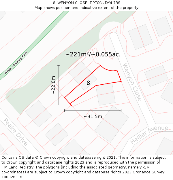 8, WENYON CLOSE, TIPTON, DY4 7RS: Plot and title map
