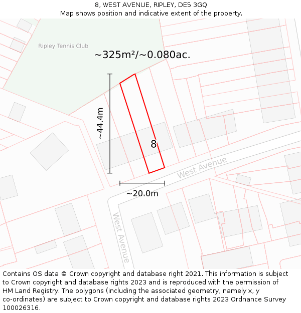 8, WEST AVENUE, RIPLEY, DE5 3GQ: Plot and title map