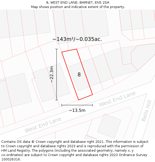 8, WEST END LANE, BARNET, EN5 2SA: Plot and title map
