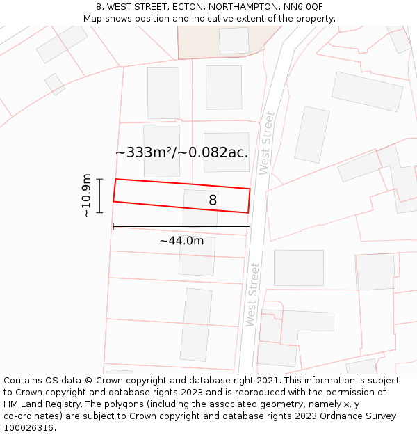 8, WEST STREET, ECTON, NORTHAMPTON, NN6 0QF: Plot and title map