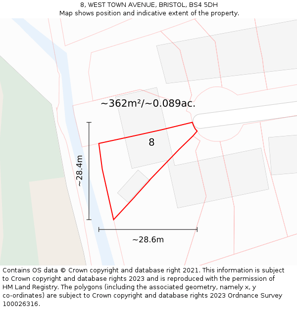 8, WEST TOWN AVENUE, BRISTOL, BS4 5DH: Plot and title map