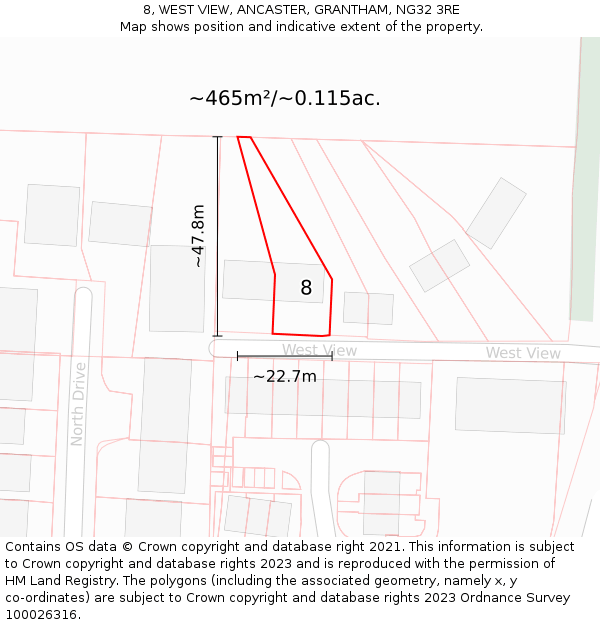 8, WEST VIEW, ANCASTER, GRANTHAM, NG32 3RE: Plot and title map