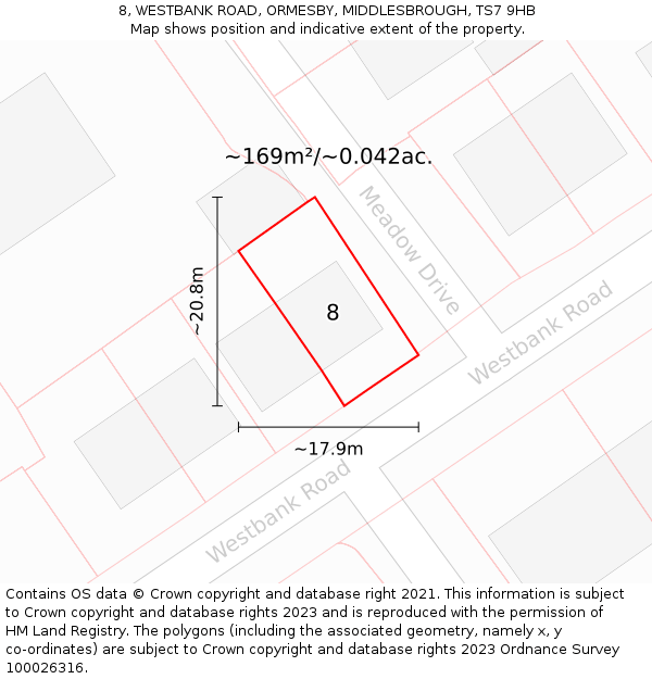 8, WESTBANK ROAD, ORMESBY, MIDDLESBROUGH, TS7 9HB: Plot and title map