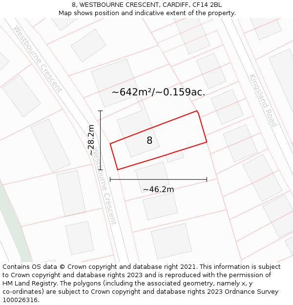 8, WESTBOURNE CRESCENT, CARDIFF, CF14 2BL: Plot and title map
