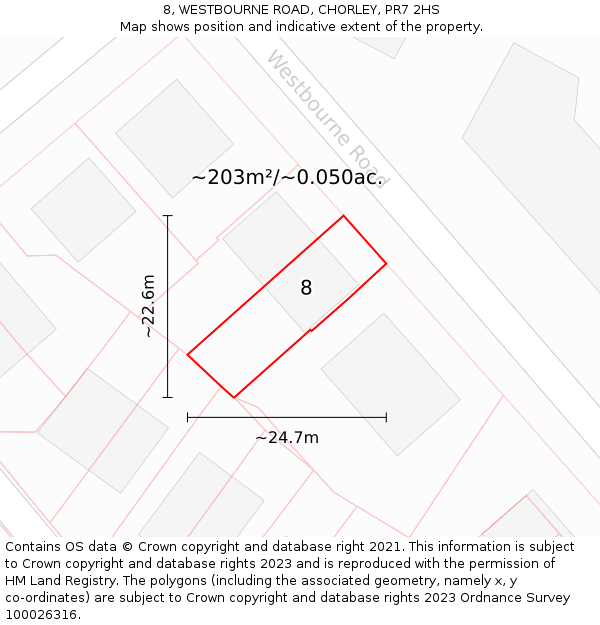 8, WESTBOURNE ROAD, CHORLEY, PR7 2HS: Plot and title map