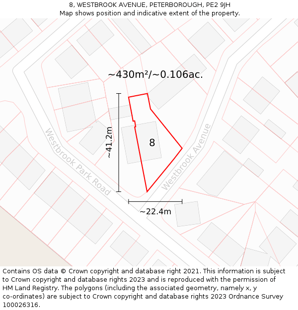 8, WESTBROOK AVENUE, PETERBOROUGH, PE2 9JH: Plot and title map