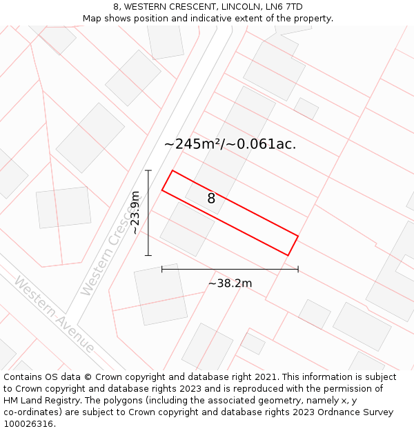 8, WESTERN CRESCENT, LINCOLN, LN6 7TD: Plot and title map