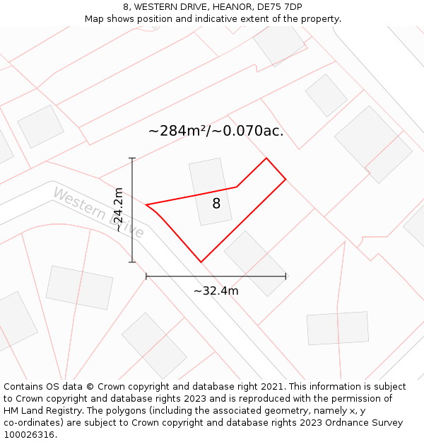 8, WESTERN DRIVE, HEANOR, DE75 7DP: Plot and title map